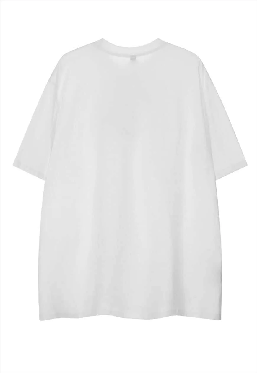 Anime print t-shirt Japanese tee girl retro top in white