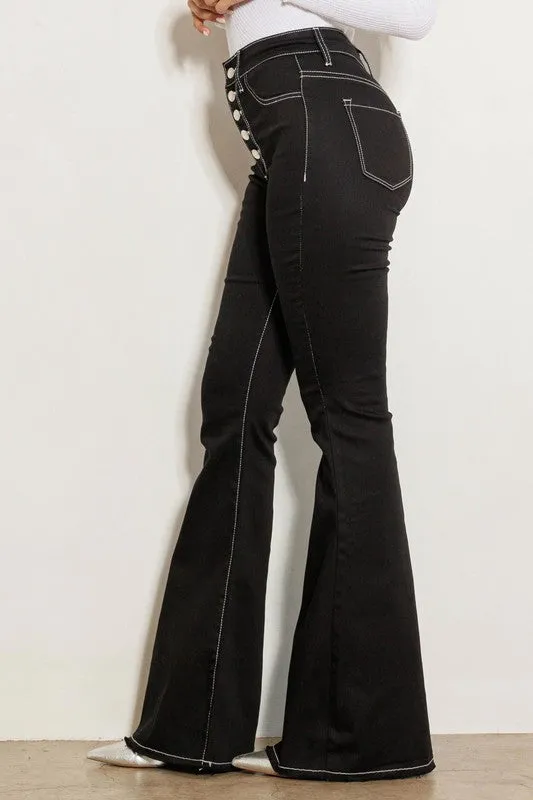 High Rise White Stitch Jeans