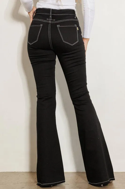 High Rise White Stitch Jeans