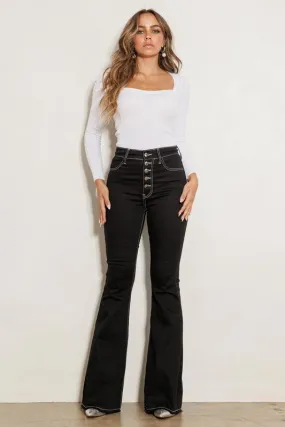 High Rise White Stitch Jeans