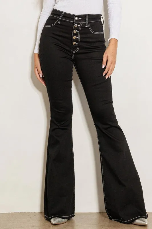 High Rise White Stitch Jeans