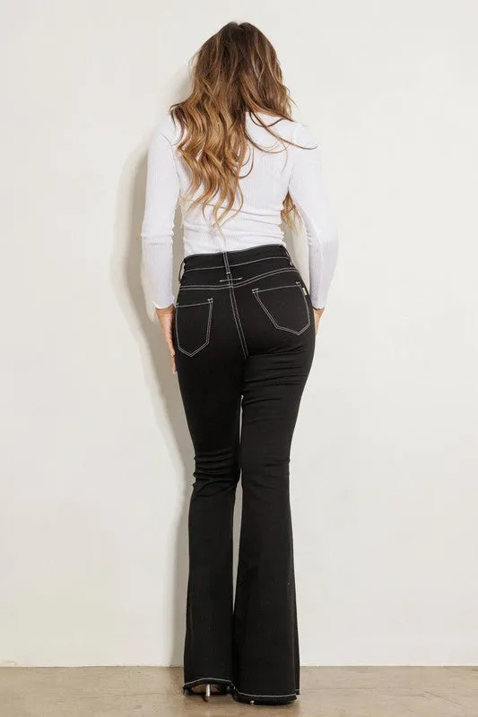 High Rise White Stitch Jeans
