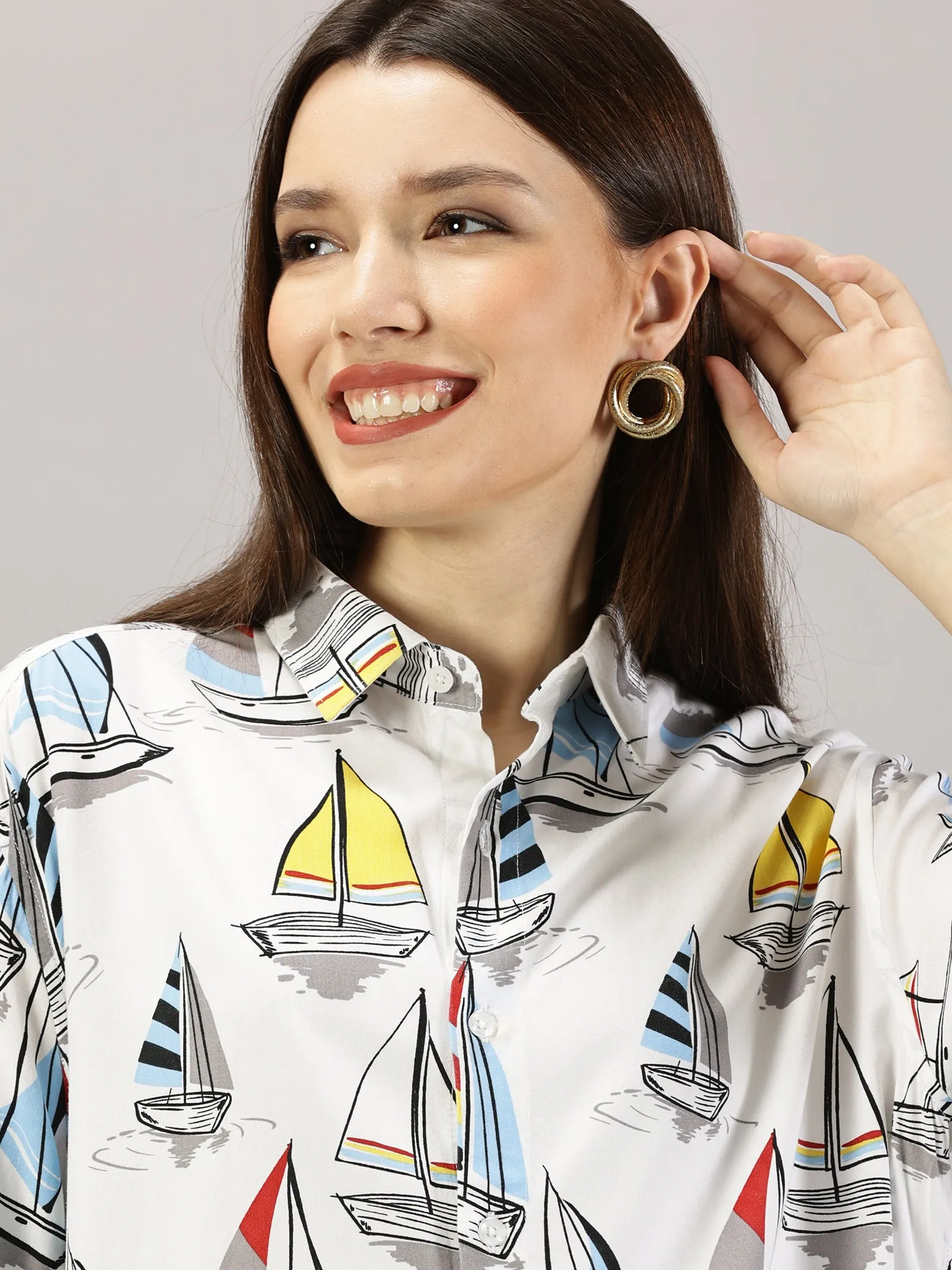 Nautical Odyssey Half-Sleeve Oversized Shirt