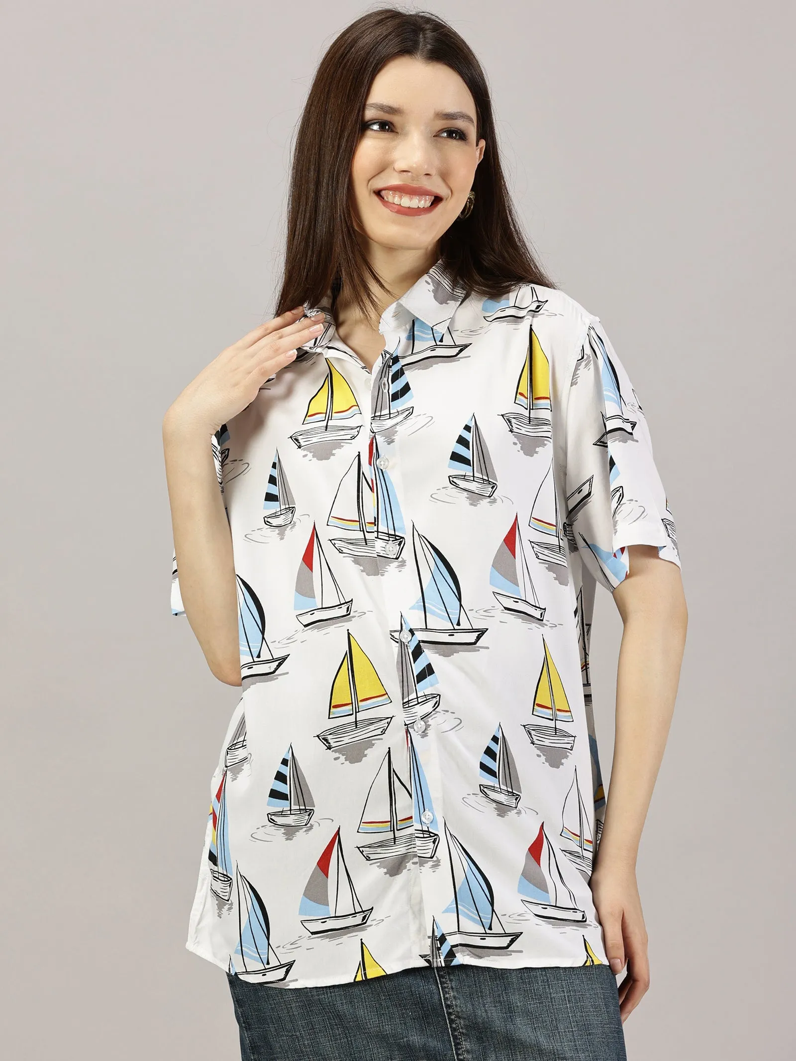 Nautical Odyssey Half-Sleeve Oversized Shirt